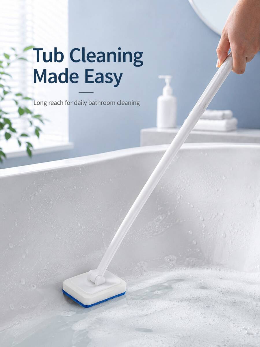 4/3/2pcs Long Handle Bathroom Sponge Brush, Multi-Functional Bathtub Tile Scrubber, Replaceable Brush Head, Lightweight Cleaning Tool, Suitable For Shower, Wall, Floor, Glass, Sink, Toilet, Kitchen Countertop, Home Bathroom Cleaning And Daily Use - Multicolor - View 1