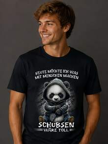 Local Brand, T-Shirt With German Text "Today I Want To Do Something With People. A Push Would Be Great." - 黑色 - 查看 1