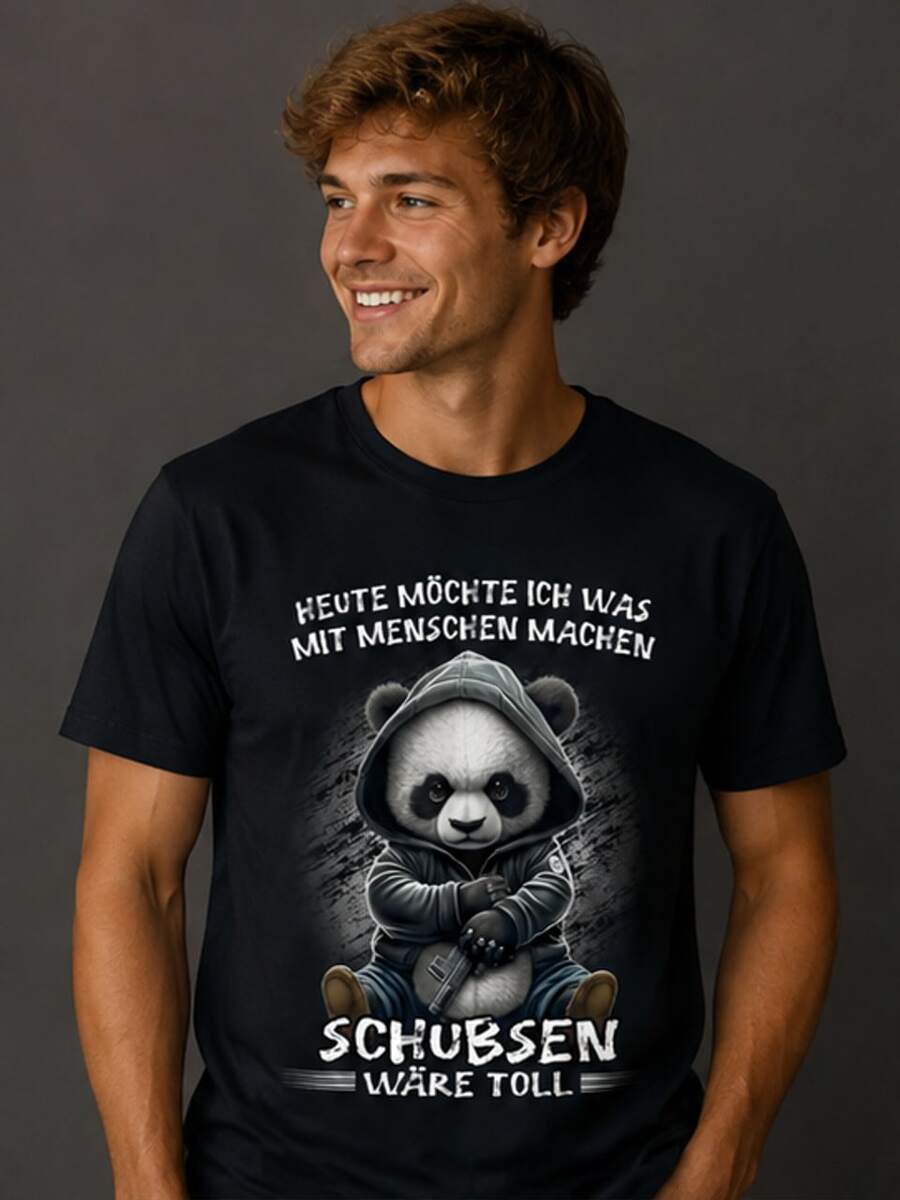 Local Brand, T-Shirt With German Text "Today I Want To Do Something With People. A Push Would Be Great." - 黑色 - 查看 1