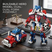 845pcs Transformable Robot Vehicle Building Blocks, 2-In-1 Truck Action Figure Model, STEM Assembly Toy Model Collectible. Creative DIY Assembly Robot Blocks, Movable Model Kit, Transformable Heavy-Duty Truck Vehicle. - Multicolor - View 5
