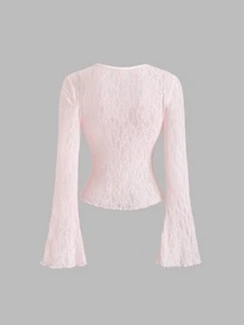 Fall Clothes For Women Wide Strap Bow Textured Lace Fabric Top, Sweet & Fashionable, Suitable For Daily Wear,Festival Outfits Women,Fall Outfits Tops - Baby Pink - View 2
