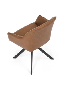 Goeurvant Nordic Dining Chair With Armrests 360° Swivel Ergonomic Rocking Chair Swaying Back And Forth Lounge Chair For Reading Nook Living Room And Balcony-Brown Velvet - Brown PU Leather - View 8