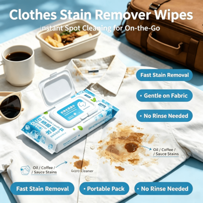20Pcs Portable Stain‑Removing Wet Wipes, Travel & Fitness Use, Convenient Fabric Cleaning Wipes, Compact Individual Package For Daily Clothing Spot Cleaning
