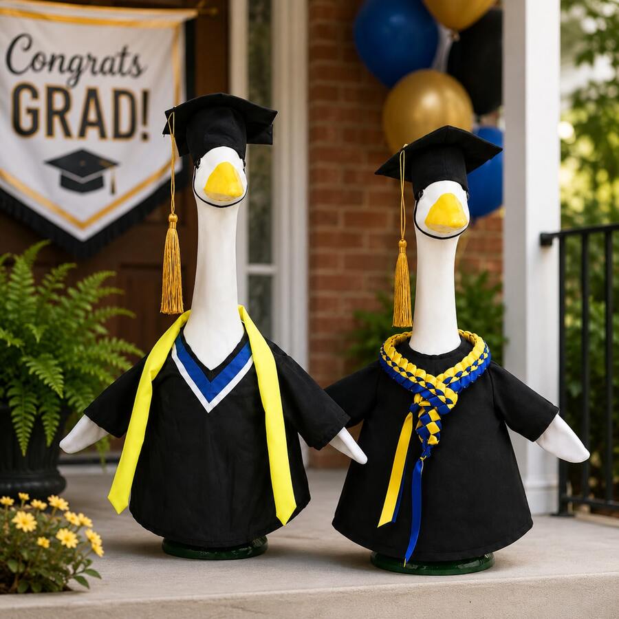 23 Inch Garden Goose Statue Outfit, Graduation Season To Back To School Season, With Tassel Graduation Cap, Shawl, Diploma Scroll, Lawn Goose Graduation Costume, Outdoor Garden Yard Lawn Decoration Goose Outfit (Goose Statue Not Included) - Goose Clothing - View 1