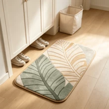 1 Peça Tapete de Banho com Padrão de Folha Vintage, Material de Lã de Alpaca, Tapete de Cozinha, Tapete de Entrada Ultra Macio, Carpete Impresso, Design Retangular, À Prova d'Água e Fácil de Limpar, Acessório de Decoração para Casa Adequado para Banheiro, Cozinha, Entrada, Corredor, Lado da Cama, Sala de Estar, Quarto. Lavável em Máquina - A - Visão 8