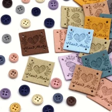 10/20/40/60/80Pcs Mixed Color Square Handmade Labels, Colorful Leather Labels, Microfiber Leather, Decoration For Clothing And Handicrafts - Multicolor - View 6