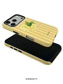UMBAUTY 1pc Fashionable Phone Case, Fresh Lemon Stripe Pattern Design, Compatible With Phone 17 Pro Max, 16 Pro Max, 15 Pro Max, 14 Pro Max, 11/12/13/14/15/16/18 Pro/Pro Max/Plus. This High-End, Fashionable And Fun Phone Case Is Suitable For Both Men And Women, Making It An Ideal Gift For Girlfriend On Easter, Spring, Halloween, Wedding Season And Birthday - Multicolor - View 4