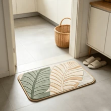 1 Peça Tapete de Banho com Padrão de Folha Vintage, Material de Lã de Alpaca, Tapete de Cozinha, Tapete de Entrada Ultra Macio, Carpete Impresso, Design Retangular, À Prova d'Água e Fácil de Limpar, Acessório de Decoração para Casa Adequado para Banheiro, Cozinha, Entrada, Corredor, Lado da Cama, Sala de Estar, Quarto. Lavável em Máquina - A - Visão 7