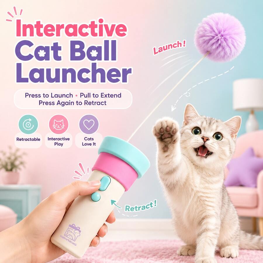 1 Set Automatic Ejection Cat Teaser Wand Gift Box, Plush Ball Interactive Cat Toy Set For Pet Interaction, Indoor Kitten Exercise And Boredom Relief Pet Play Supplies - Baby Blue - View 1