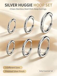 3pairs/Set Coil Design Earrings In 8mm, 10mm, 12mm - Silver - View 9