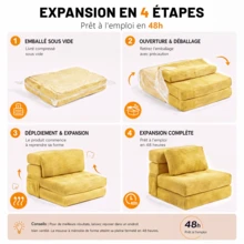 Wandelbares Sofa 4 in 1, klappbarer Sessel mit Seitentasche, Komfortschaum, Cordbezug, Kissen und Kopfstütze, für Wohnzimmer oder kleine Räume - Gelb - Übersicht 7