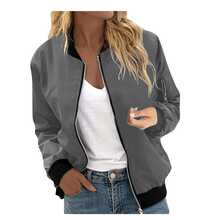 Women's Spring/Autumn Casual Fashion Baseball Collar Zipper Lightweight Jacket, Grey Coat, Basic Jacket - Grey - View 4