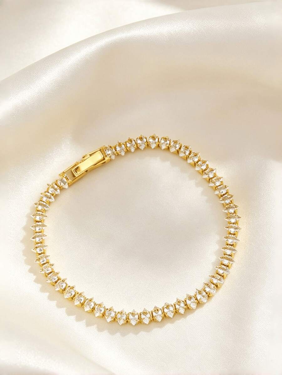 1pc Cubic Zirconia Tennis Bracelet, Luxury Sparkling Crystal Chain Jewelry For Women, Wedding Daily Party - Cat's Eye Zirconia Bracelet - View 1