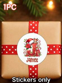 Customized Personalized Christmas Reindeer Initial Round Stickers, Christmas Hat Letter Name Stickers, Christmas Gift Box Sealing Labels, Custom Name Stickers For Christmas And Gift Wrapping, Party Favor Decoration Stickers, Perfect For Family Gifts - Multicolor - View 25