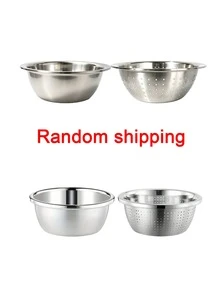 2pcs/24CM Diameter Extra Thick Large Capacity Stainless Steel Micro-Perforated Colander Set - Multi-Purpose Strainer And Mixing Bowl, For Washing Vegetables, Fruits, Rice And Draining Pasta, Dishwasher And Rust-Proof - One Size - View 12