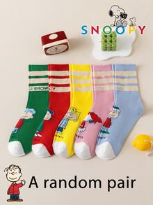1/5/10雙 Snoopy 條紋小狗圖案彩色趣味女款中筒襪，有趣的聖誕禮物襪 - 彩色 - 查看 15