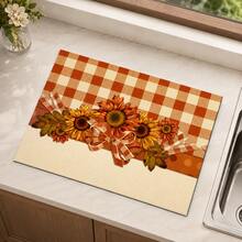 Vintage Floral Plaid Pattern Printed Drainage Mat/Absorbent Mat/Drying Mat For Coffee Machine And Tableware - Absorbent Polyester Desktop Protector With Rubber Non-Slip Backing, For Kitchen Countertop Decoration - Home, Bar And Dining Table Placemat - Multicolor - View 2