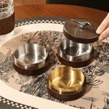 3/2/1pc/Set Walnut Color Windproof Ashtray With Bird-Shaped Lid, Detachable Rust-Proof Stainless Steel Inner Liner, Creative Nordic Style Living Room Office Coffee Table Decor Ashtray, Elegant Home Smoking Accessory, Perfect Christmas Gift - Golden - View 11