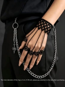 2pcs/Set Halloween Dark Punk Style Rivet Pants Chain And PU Leather Rivet Bracelet Set, Subculture Punk Dark Style Accessories, Cone Stud Metal Chain Elements, Suitable For Streetwear, Music Festivals, Subculture Parties, Create Personalized Outfit Looks, Niche Accessories, Suitable For Fashionable People Holiday Gifts() - Multicolor 3 - View 14