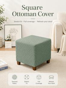 Sarung Bangku Ottoman Motif Persegi Timbul dari Kain Rajut Elastis Minimalis, Ukuran S, Cocok untuk Ruang Tamu, Kamar Tidur, Balkon, Dekorasi Dalam Ruangan, Hadiah Pindah Rumah, Aksesori Rumah Sepanjang Musim - MultiWarna - View 3