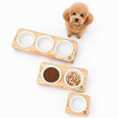 Pet Bowl Dog And Cat Universal Elevated Bowl, Solid Wood And Ceramic Bowl, Tilted Neck Protection, Anti-Spill, Easy To Clean Ceramic Bowl