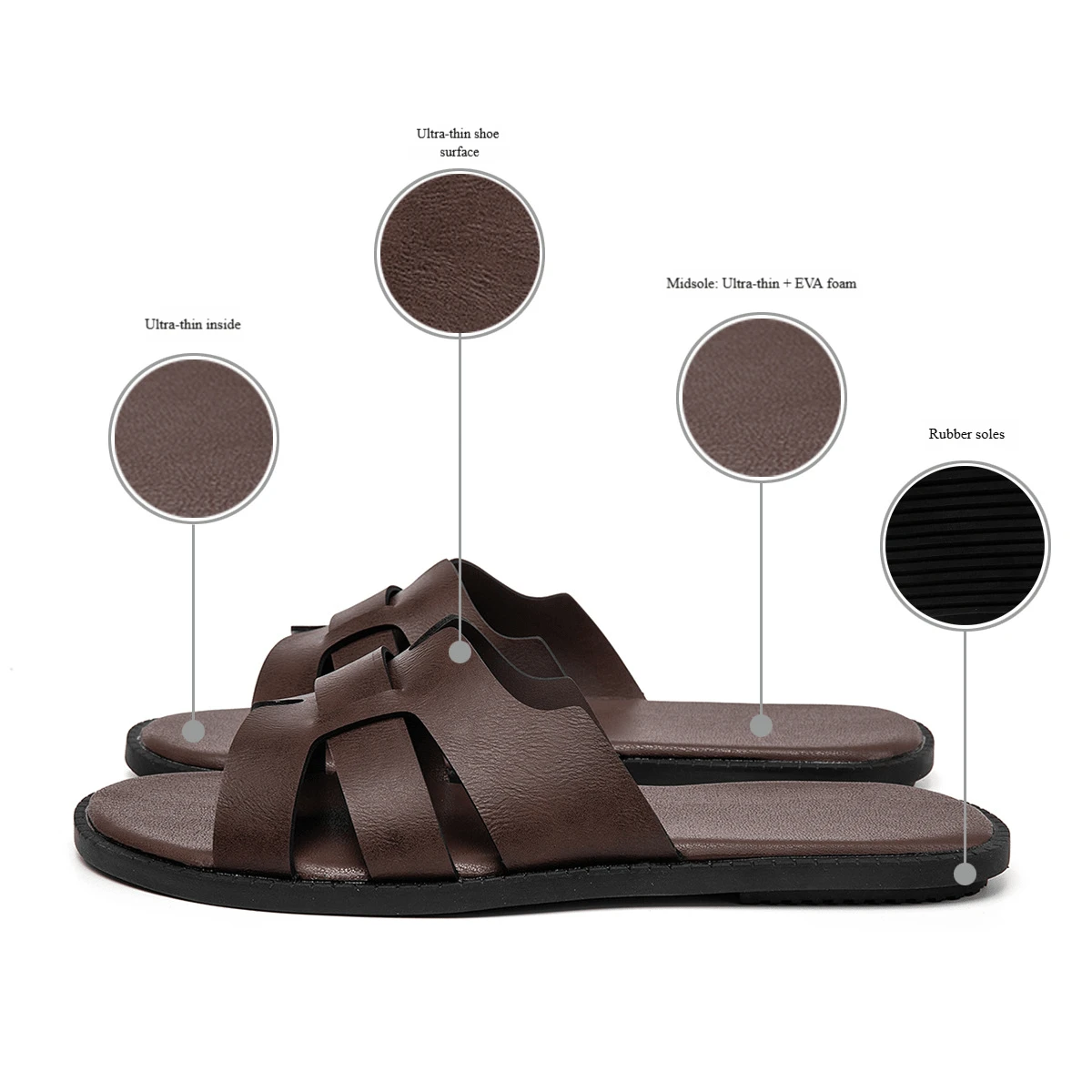 Men's Microfiber Leather Flat Slides Summer Non-Slip Rubber Sole Breathable Beach Sandals - Brown - View 1