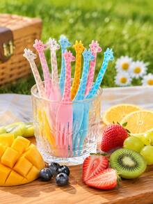 24/12/1pc Exquisite Fruit Fork, Cake Pick, Coffee Stirrer, Milkshake Fork, Bento Accessory, Mug Decor Top, Kitchen Tool, Party Accessory, Holiday Gift, Tabletop Decor, Washable And Reusable - Multicolor - View 3