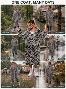 Women's Fashion Leopard Print Hooded Raincoat, Reusable Lightweight Long Rain Cape With Drawstring, Waterproof Rain Jacket For Camping, Hiking, Daily Commute, Travel, Holiday, Essential - Multicolor - View 2