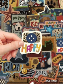 50pcs Vintage American Style Faux Embroidery Graffiti Stickers, Including Leopard Print, Stars, Cats, Dogs And Animal Elements, Suitable For Desktop, Water Bottle, Pen Holder, Scrapbook, Storage Box, Skateboard, Helmet And More, Personalized Decorative Stickers For Birthday Party Gifts - Multicolor - View 8