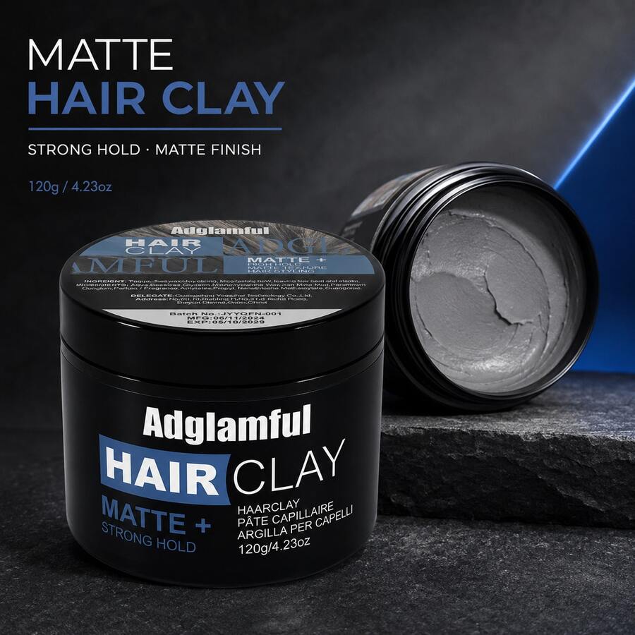 Adglamful 120g Matte Hair Clay For Men, Rich In Honey And Glycerin, Non-Damaging Hair Styling, Natural Texture, Men's Hair Styling Clay - Mud - View 1