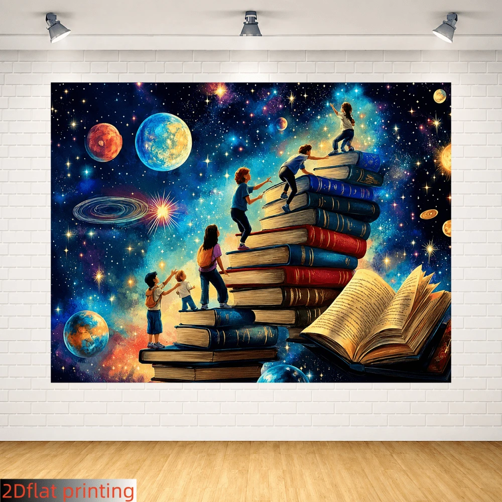 1件攀登夢幻主題橫幅,鮮豔太空主題搭配太空人與行星圖案,聚酯纖維材質,2D平面設計,適合家庭聚會 - A - 查看 1