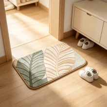 1 Peça Tapete de Banho com Padrão de Folha Vintage, Material de Lã de Alpaca, Tapete de Cozinha, Tapete de Entrada Ultra Macio, Carpete Impresso, Design Retangular, À Prova d'Água e Fácil de Limpar, Acessório de Decoração para Casa Adequado para Banheiro, Cozinha, Entrada, Corredor, Lado da Cama, Sala de Estar, Quarto. Lavável em Máquina - A - Visão 9