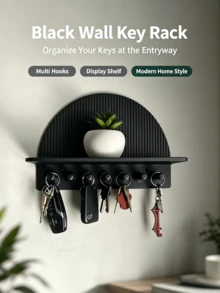 Half-Circle Wall-Mounted Key Holder With Display Shelf, Multi-Hook Key Storage Rack, Entryway Living Room Wall Organizer - Multicolor - View 1