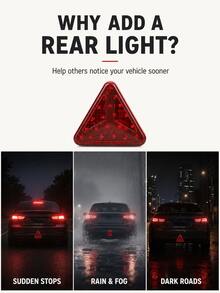 XF.Meraki F1 Style Brake Light, Daytime Running Light, Fog Light, Rear Tail Light, Third Brake Light, Waterproof Triangle Warning Flashing Light, 12 LED, Universal Motorcycle Truck Safety Stop Accessory - A - View 3