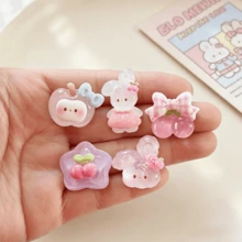 6/18/28pcs Cute Cartoon Glossy Rabbit Cherry Bow DIY Resin Pendant Accessories Flat Back Charms For DIY Jewelry, Hair Accessories, Hair Clips, Scrapbook Decoration, Jewelry Making - Random Styles - Cute Rabbit Bow - View 3