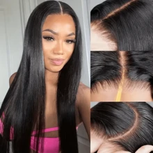 20 Inch 13*4 Brazilian Blend Hair Wig, 200% Density Natural Black Straight Hair, HD Transparent Lace Front Hairline Wig With Baby Hair, Pre-Plucked Hairline, Glue-Free Blend Hair, Easy To Wear, Suitable For Daily Wear, Natural Hairline, Soft, Halloween - Natural & Black - View 10