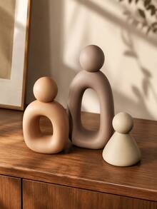 1/3pcs Modern Minimalist Abstract Sculpture Set, Featuring Hollow Human Figure Sculptures, Neutral Tone Matte Finish, Suitable For Living Room, Bedroom, Bookshelf And Home Decor - one-size - View 3