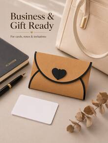 1pc Retro Kraft Paper Mini Envelope With Heart Clasp & Gold Foil Edge, Decorative Small Envelope For Gift Cards, Thank‑You Notes, Wedding Invitation Cards, Holiday Party Supplies - Multiple Styles - View 3