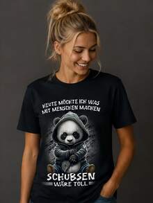 Local Brand, T-Shirt With German Text "Today I Want To Do Something With People. A Push Would Be Great." - 黑色 - 查看 2
