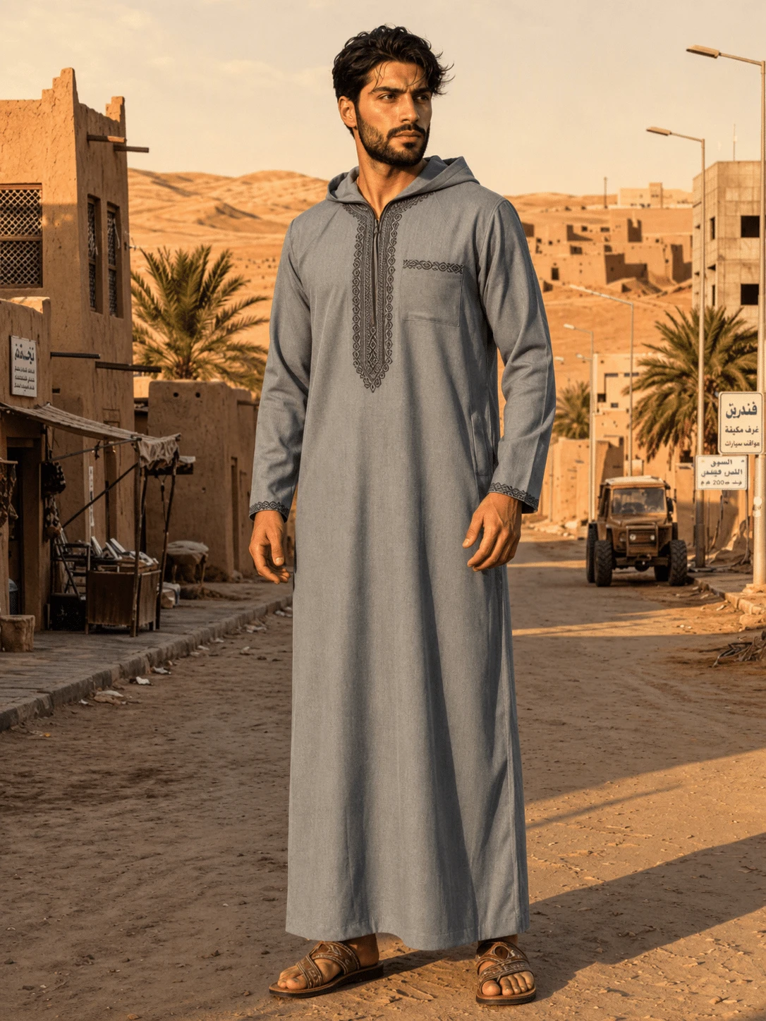 New Men's Loose Hooded Robe Luxury Men's Embroidered Long Sleeve Clothing Robe Middle East Juba Sobey Traditional Men's Robe