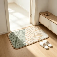 1 Peça Tapete de Banho com Padrão de Folha Vintage, Material de Lã de Alpaca, Tapete de Cozinha, Tapete de Entrada Ultra Macio, Carpete Impresso, Design Retangular, À Prova d'Água e Fácil de Limpar, Acessório de Decoração para Casa Adequado para Banheiro, Cozinha, Entrada, Corredor, Lado da Cama, Sala de Estar, Quarto. Lavável em Máquina - A - Visão 2