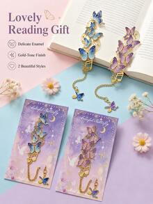 1pc Elegant Hollow‑Carved Butterfly Metal Bookmarks With Chain Pendant, Musical Note Design Page Marker, Art Decor Stationery Gift For Book Lovers - Multiple Styles - View 3
