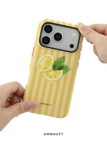 UMBAUTY 1pc Fashionable Phone Case, Fresh Lemon Stripe Pattern Design, Compatible With Phone 17 Pro Max, 16 Pro Max, 15 Pro Max, 14 Pro Max, 11/12/13/14/15/16/18 Pro/Pro Max/Plus. This High-End, Fashionable And Fun Phone Case Is Suitable For Both Men And Women, Making It An Ideal Gift For Girlfriend On Easter, Spring, Halloween, Wedding Season And Birthday - Multicolor - View 6