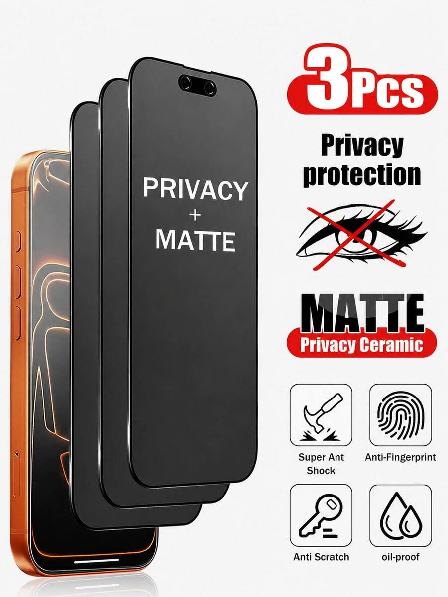 CASECOPS 3Pcs Matte Privacy Screen Protector, Compatible With IPhone 11/12/13/14/15/16/17 Pro/17 Pro Max/18 Pro/18 Pro Max Models, Ideal Gift For Family And Friends. Shockproof, Anti-Fall, Anti-Scratch, Anti-Fingerprint, Flexible Material (Non-Tempered Glass), Ceramic Frosted Matte Privacy Film Provides Edge, High-Quality Cell Phone Accessories - 3PCS - View 1