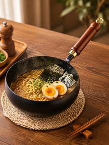 1pc Black Non-Stick Deep Frying Pan With Heat-Resistant Wooden Handle, Induction Gas Electric Halogen Compatible Skillet Wok, Professional Kitchen Cookware For Sautéing Stir-Frying Eggs Pancakes, Even Heat Distribution, Easy To Clean - View 5