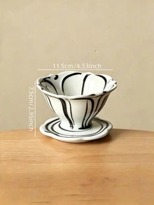 1pc Hand-Painted Striped Ceramic Coffee Dripper, Manual Pour-Over Coffee Filter, Shared Pot Dripper Filter Cup, Reusable Cone-Shaped Manual Pour-Over Coffee Tool, Coffee Accessory - Multicolor - View 5