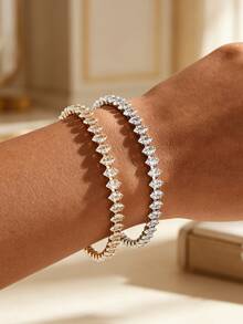1pc Cubic Zirconia Tennis Bracelet, Luxury Sparkling Crystal Chain Jewelry For Women, Wedding Daily Party - Cat's Eye Zirconia Bracelet - View 3