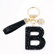 1pc Shiny Black Crystal Letter Bag Charm/Llavero, Glitter Alphabet Keychain For Handbag Daily Use, Gift Labor Day Halloween Thanksgiving Christmas - Black - View 5