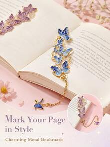 1pc Elegant Hollow‑Carved Butterfly Metal Bookmarks With Chain Pendant, Musical Note Design Page Marker, Art Decor Stationery Gift For Book Lovers - Multiple Styles - View 6
