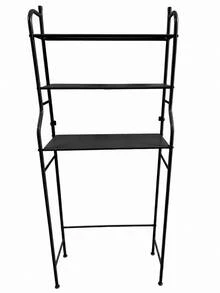 3-Tier Over The Washing Machine Storage Rack – Iron Laundry Organizer Shelf, Space Saving Bathroom Storage Stand, Heavy Duty Utility Rack, Black / White - Black - View 8